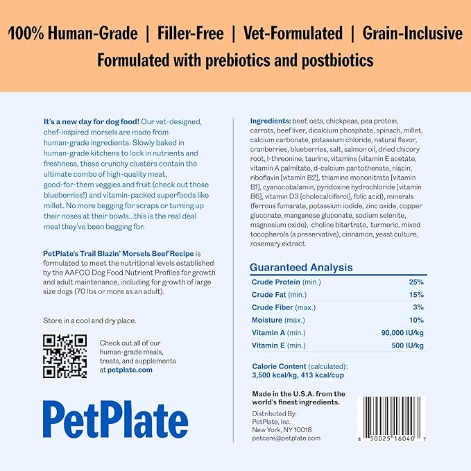 PetPlate FreshBaked Dry Dog Food Grain-Inclusive | Human Grade Dog Kibble | Vet Designed and Formulated with Prebiotics and Postbiotics | No Fillers or by-Products | 2lbs (Beef)