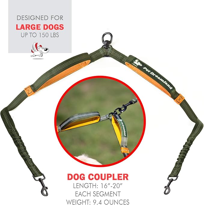 Exquisite Two Dog Leash Splitter | Double Dog Leash for Large Dogs Heavy Duty | No Tangle 2 Dog Leash Coupler | Dual Dog Leash Attachment | Retractable Dual Leashes for 2 Dogs