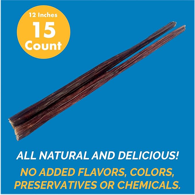 Beef Dog Treats Esophagus chew Sticks 100% Natural Healthy Chews for Dogs - Meat Jerky Snack from Grass Fed Cattle (Beef Sticks 12" - 15 Count)