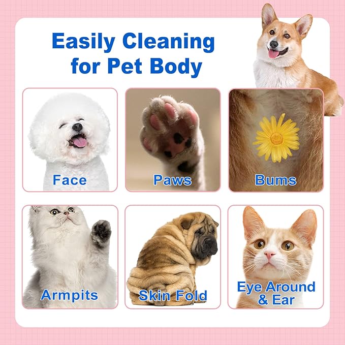 DR.EASY Super Caring 200ct Pet Wipes for Dogs and Cats,Unscented,Ears, Face, Butt, Body and Eye –Convenient, Nature,Home or Travel,Best Pet Supplies