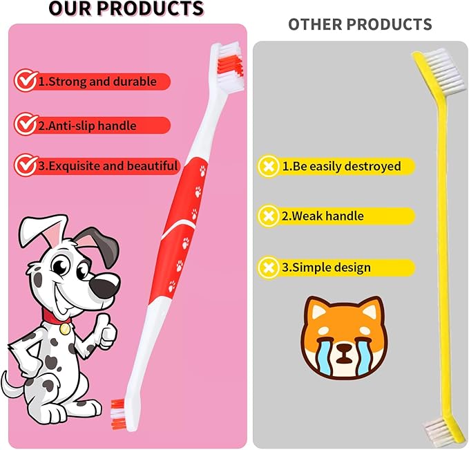 2 PCS Dog Toothbrush, Double Headed Pet Toothbrush with Soft Bristles, Easy Teeth Cleaning, Dog Dental Care for Puppies, Cats and Small Pets, Toothbrush in Bulk Individual Polybag (Mix)
