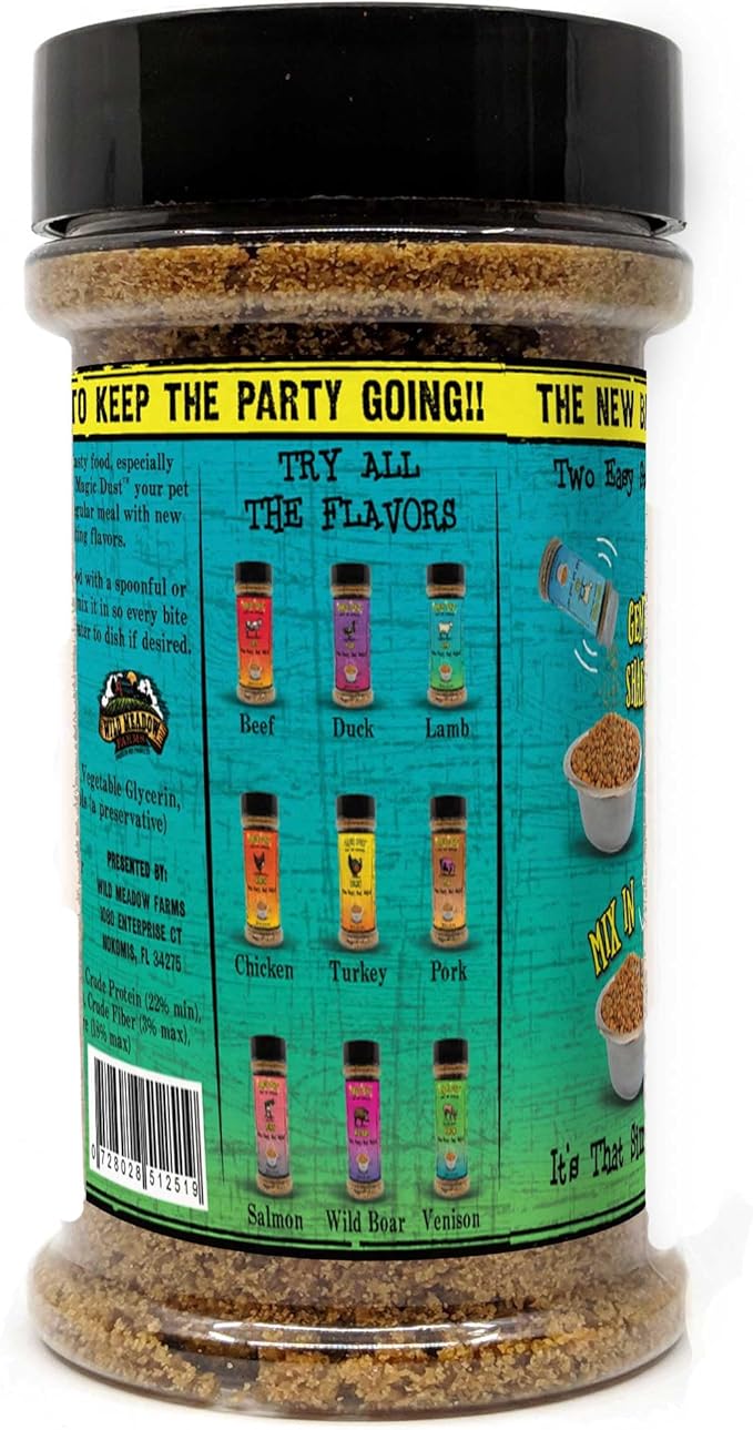 Wild Meadow Farms - Magic Dust Lamb Jerky Topper, Single Protein Pet Food Topper for Dogs & Cats, Enhance Flavor & Elevate Mealtime Excitement for Picky Eaters, Made in USA - 8 Ounce Bottle