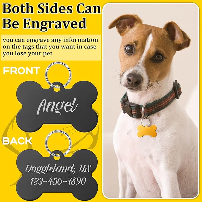 20 Pieces Colorful Aluminum Pet Id Tags Set with Keyrings Stamped Pet Blank Tags Round Bone Shape Dog Tags Personalized Engraved Pet Name Number Tags for Cat Puppy Kitten Pets, 10 Colors