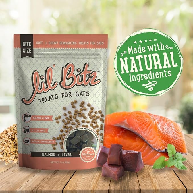 Lil' Bitz training Treats for Cats (3 Pack, All Cat Sizes - Salmon & Liver)