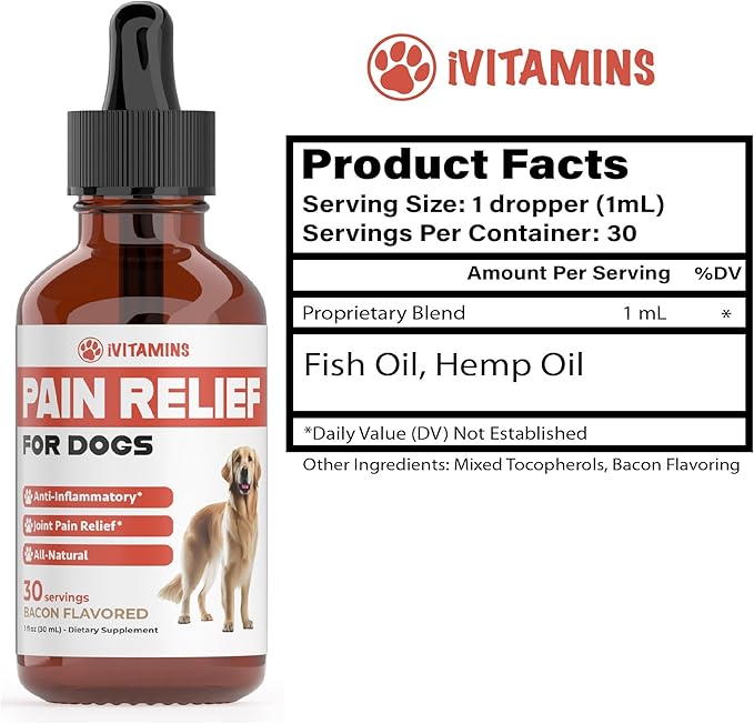 Natural Pain Relief for Dogs | Dog Pain Relief | May Help with Joint, Hip, Heart Health & Much More | Pain Relief for Dogs for Older Dogs | Dog Supplements & Vitamins | Dog Joint Pain Relief | 1 fl oz