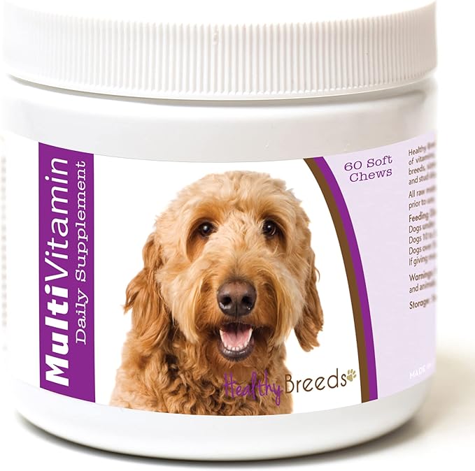 Healthy Breeds Goldendoodle Multivitamin for Dogs - Vet Recommended Daily Supplement - Bacon Flavored - 60 Soft Chews