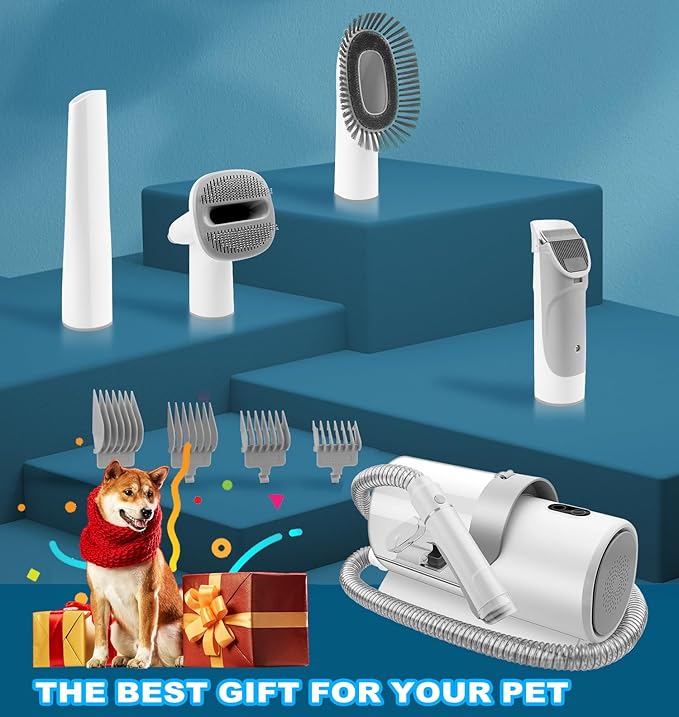 Dog Grooming Kit for Pet Include 4 Hair Clipper Combs 2.5L Vacuum Cleaner and 5 Pet Grooming Tools for Shedding, Low Noise for Home Cleanning