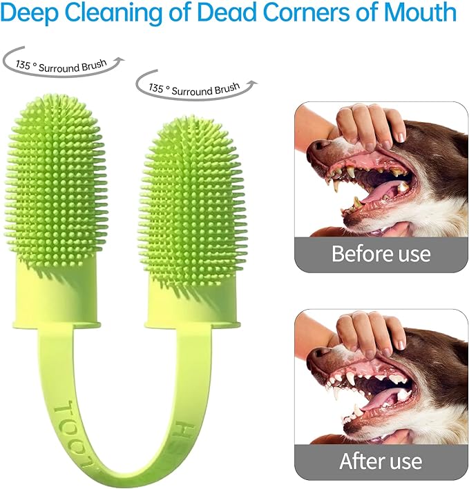 2 Pack Toothbrush for Dog, Finger Toothbrush Kit, 135ºSurround Bristles for Easy Teeth Cleaning, Double-Finger Toothbrush Dental Care for Puppies, Cats and Small Pets