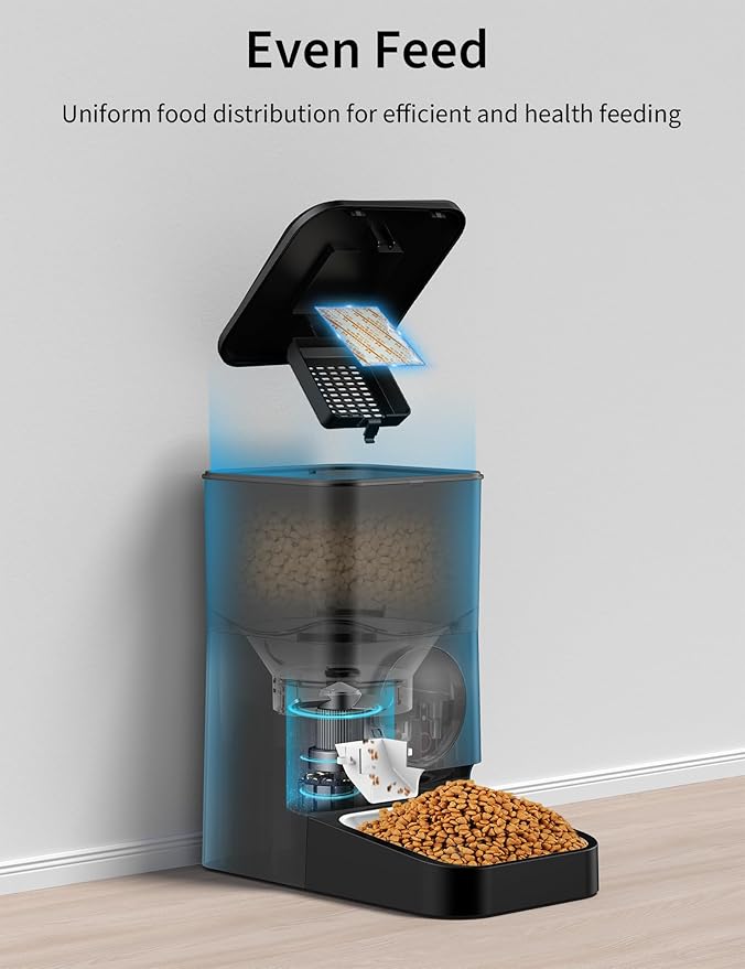 Automatic Dog Feeder, 4L Large Capacity Dry Food Pet Feeder 1-10 Meals Timed Dog Food Feeder Cat Food Dispenser, Stainless Steel Food Bowl/Dual Power/Anti-Blockage Auto Feeder Indoor Outdoor (Black)