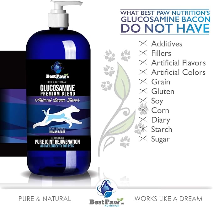 Best Paw Nutrition - Bacon Flavor Liquid Glucosamine for Dogs & Cats - Joint Supplement for Hip & Joint Pain Relief Pets Love - 32oz