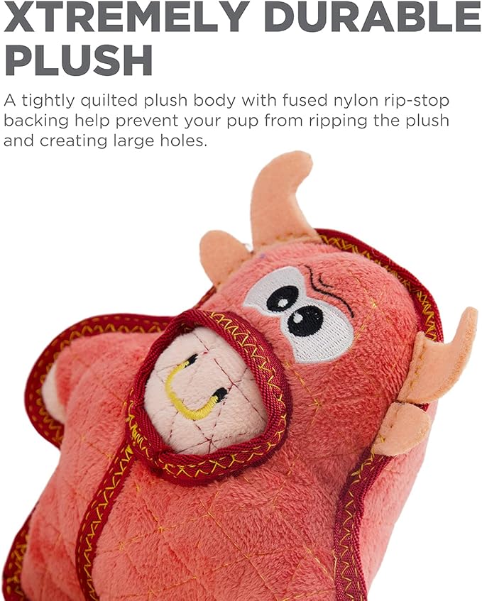 Outward Hound Xtreme Seamz Bull Squeaky Plush Dog Toy - Reinforced Dense Stuffing Plush Toy
