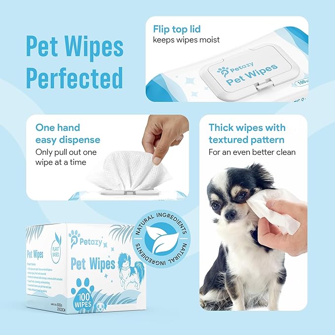 100 Dog Wipes for Paws and Butt Ears Eyes Unscented | Organic Hypoallergenic Pet Wipes for Dogs with Aloe Vera | Dog Wipes Cleaning Deodorizing | Extra Thick Dog Paw Wipes Dogs Cat Puppy Pets