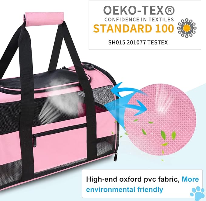 Cat Carrier Pet Carrier Airline Approved for Small Dogs Medium Cats Puppies 15 Lbs Dog Carrier with Reflective Strip, Collapsible Soft Sided Dog Travel Carriers - Pink