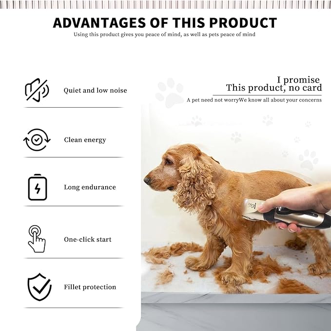MAIRAN Dogs Pet Shaver Low Noise USB Charging Cordless Dog Grooming Kit Electric Pet Hair Trimmer Pet Hair Trimmer Large Medium and Small Dog and Cat Animal Shaver (Gold)