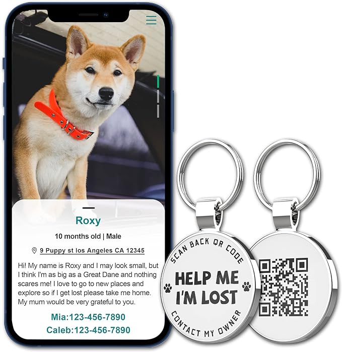 MYLUCKYTAG QR Code Pet ID Tags Dog Tags - Pet Online Profile - Scan QR Receive Instant Pet Location Alert Email