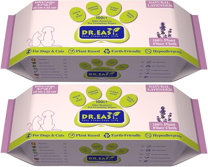 DR.EASY Lavender 200ct Scent Pet Wipes for Dogs and Catsļ¼Ears, Face, Butt, Body and Eye āConvenient, Natureļ¼Home or Travelļ¼Best Pet Supplies
