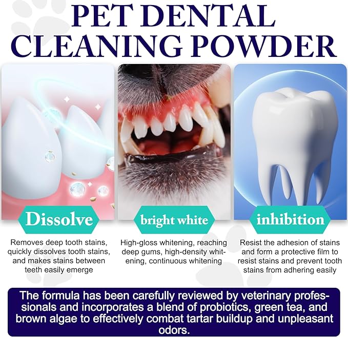 Dog Dental Powder - Dog Teeth Cleaning Powder - Dog Dental Care - Targets Tartar & Reduces Plaque & Bad Breath - Teeth Cleaning Made Easy Eliminate - Formulated for Small, Medium, Large Dogs
