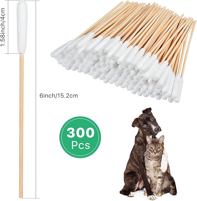 300 Pieces Cotton Swabs for Dogs, 6 Inch Pet Cotton Ear Buds for Puppy Long Qtips for Dogs Ear Cotton Buds Dog Ear Care Cotton Sticks for Apply Medicine, Clean Wound