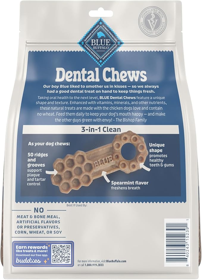 Blue Buffalo Dental Chews Small Natural Dog Treats, Chicken & Spearmint 11.3-oz Bag (28 Count)