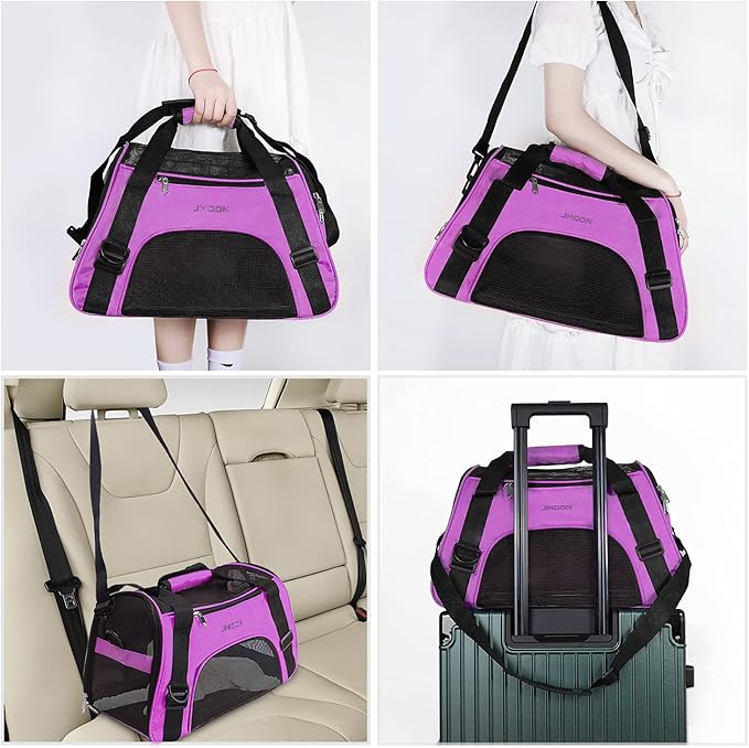 JMOON Cat Carrier Soft-Sided Airline Approved Pet Carrier Bag,Pet Travel Carrier for Cats,Dogs Puppy Comfort Portable Foldable Pet Bag (Medium, Purple)