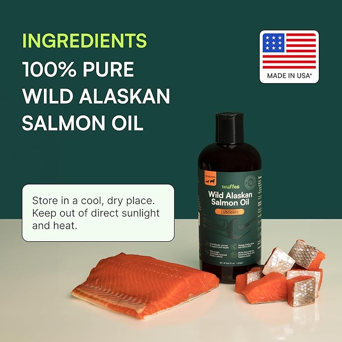Wuffes Wild Alaskan Salmon Oil for Dogs - Natural EPA & DHA Fatty Acids and Omega 3 for Canines, Healthy Skin and Coat, Joint Support, Reduced Allergic Response - 100% Pure Fish Oil for Pets - 8 oz
