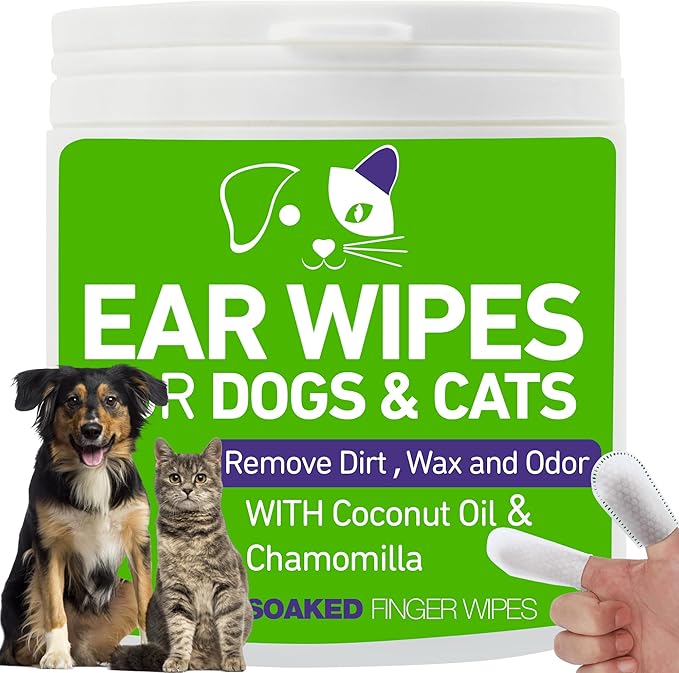 Dog Ear Cleaner Wipes - Pet Ear Relief Finger Wipes - Gently Remove Debris & Wax - Sooths & Deodorizes, Itchy Ear Relief - 200 Finger Wipes (4 Packs)
