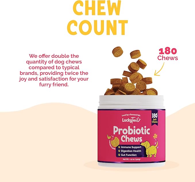 LuckyTail Probiotic Chews for Dogs - Gut Health for Dogs - Tummy Essentials for Dogs - Dog Pumpkin Powder - Digestive Enzymes for Dogs - Aprox. 180 Soft Chews