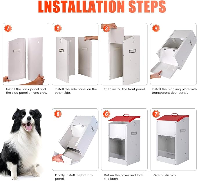 Large Automatic Dog Feeder with Handle, 25 Lbs Indoor and Outdoor Automatic Dog Food Dispenser Container Large Breed 11.5'' L X 9.8'' W X 23'' H Hanging Dog Auto Feeder for Large Dogs