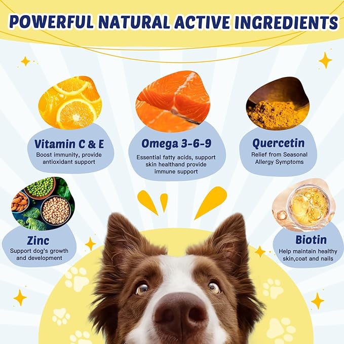 Omega 3 for Dogs with Salmon Oil, 118 Chewable Fish Oil for Dogs Skin and Coat - Dog Allergy Relief, Hot Spot Treatment, Anti Shedding, Hip & Joint Support with EPA & DHA, Biotin, Vitamin E
