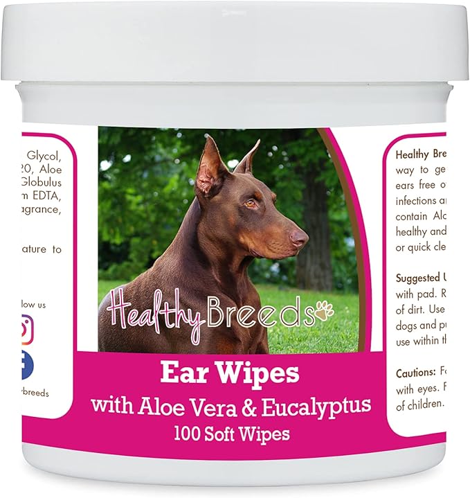 Healthy Breeds Doberman Pinscher, Red and Tan, Ear Cleaning Wipes with Aloe & Eucalyptus for Dogs 100 Count