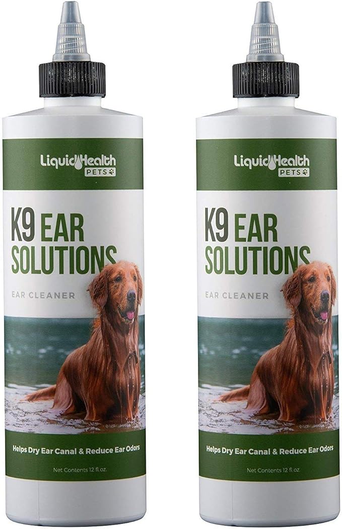 LIQUIDHEALTH K9 Dog Ear Cleaner Wash Solutions - Infection Cleaning Hygiene Treatment Drops for Dogs, Canines and Puppies 12 Fl Oz (2 Pack)