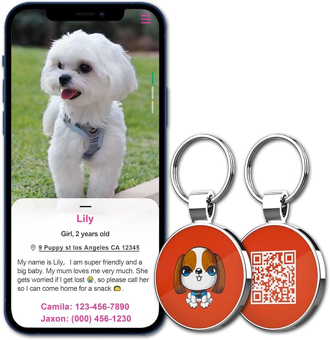 MYLUCKYTAG QR Code Pet ID Tags Dog Tags - Pet Online Profile - Scan QR Receive Instant Pet Location Alert Email