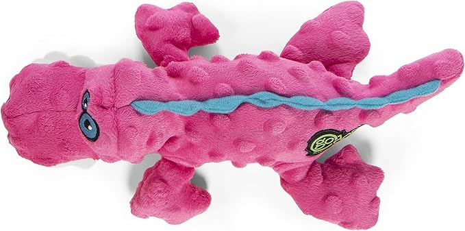 goDog Gators Squeaky Plush Dog Toy, Chew Guard Technology - Pink, Small