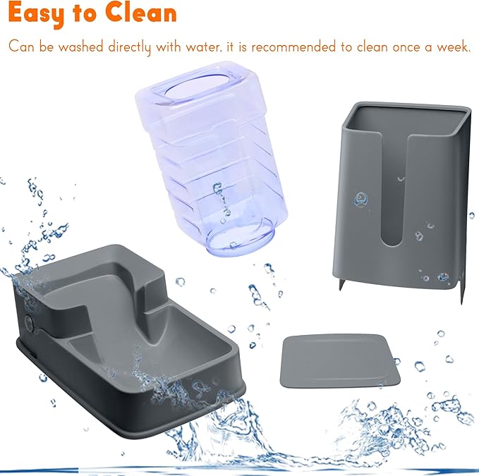 Automatic Cat Feeder and Cat Water Dispenser in Set 2 Packs Automatic Dog Feeder and Dog Water Dispenser 1 Gallon for Small Medium Big Dog Pets Puppy Kitten (deep Gray)
