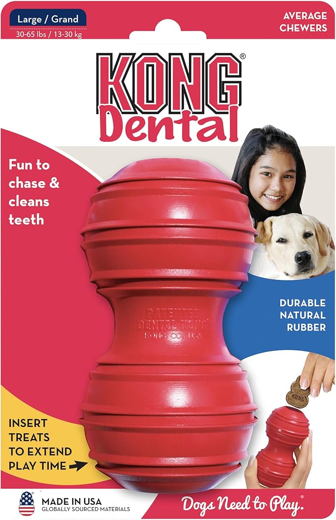 KONG Dental Dog Toy - for Dog Dental Care - Stuffable Chew Toy - Provides Chewing Outlet & Satisfies Instinctual Needs - Cleans Teeth & Gums - Made with Durable Natural Rubber - for Large Dogs