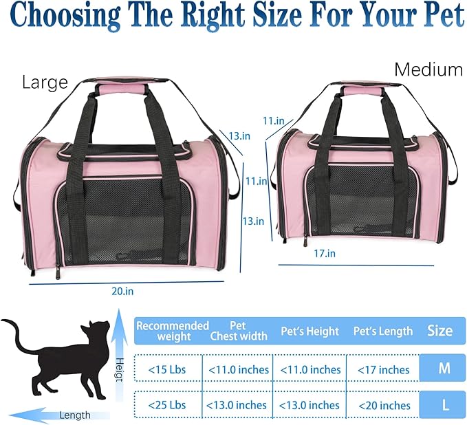 Dog Cat Carrier Pet Carriers for Small Medium Large Cats Dogs Carrier Soft Sided Small Puppy Dog Carrier Portable Foldable Airline Approved Dog Cat Travel Carrier Pink Medium