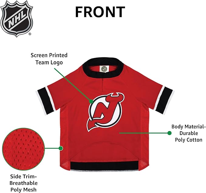Pets First NHL New Jersey Devils Jersey for Dogs & Cats, X-Small. - Let Your Pet Be A Real NHL Fan!