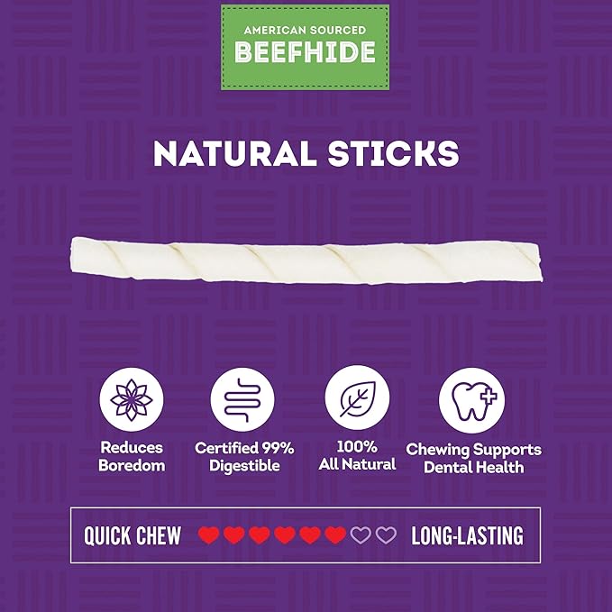 Beefhide Twist Sticks 5" Dog Chew Treats - Natural Flavor, 1 lb/1 Pack