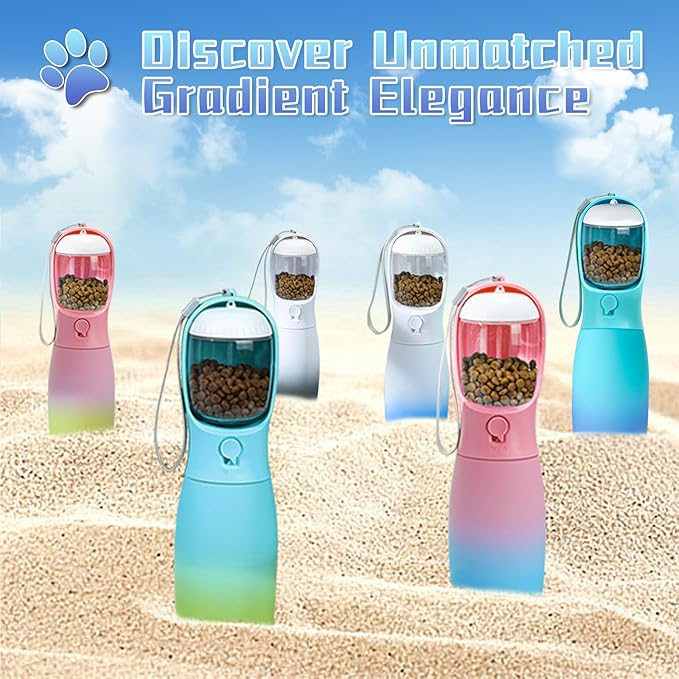 2-in-1 Portable Dog Water Bottle, Food Grade Travel Water Bottle for Dogs with Food Container, 19Oz Portable Dog Water Bowl Dispenser, Dog Birthday Gifts, Dog Accessories (Blue)