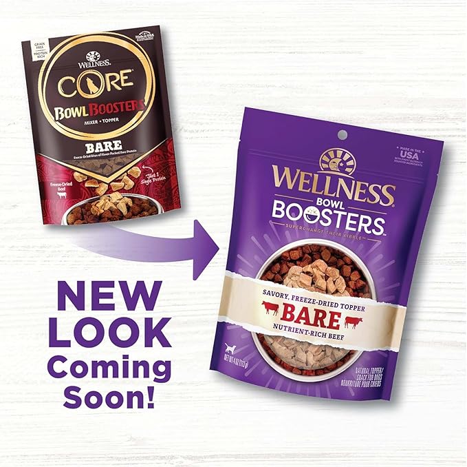 Bundle (4) Wellness CORE Bowl Boosters Freeze-Dried Dog Food Mixer or Topper (2) Bare Turkey (2) Bare Beef with AuroraPet Wipes