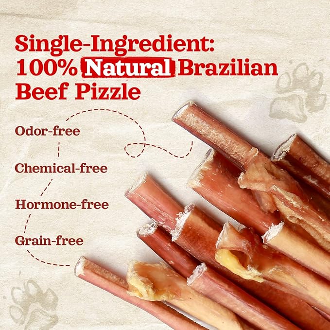 Natural Farm Odor-Free Thin Bully Sticks (6”, 10-pack) ALL-NATURAL Long-Lasting Dog Chews, 100% Beef Pizzle, Grass-Fed, Grain-Free, Protein for Muscle Development & Energy, Perfect for Medium Chewers