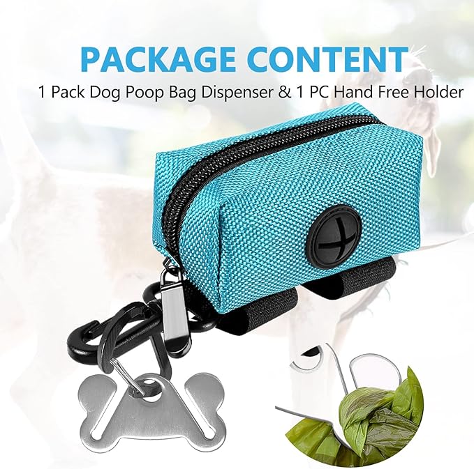 Dog Poop Bag Holder for Leash Attachment Dog Poop Bag Dispenser Dog Waste Bag Dispenser for Leash Accessory Portable Set Fit Dog Leash - Dog Poop Bags Holder & 1 Hand Free Holder Metal Carrier, Green
