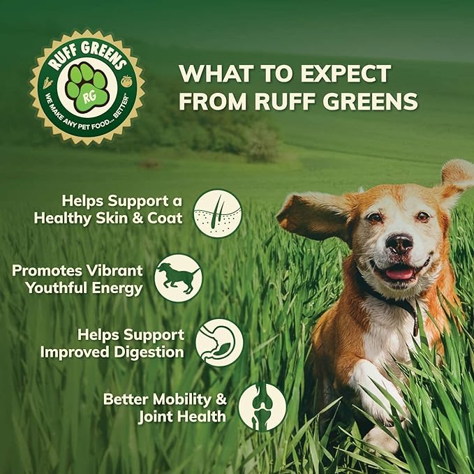 Ruff Greens - Hip & Joint Supplement for Dogs - Probiotics Digestive Enzymes Powder for Mobility Support, Essential Vitamins & Minerals, 13.8 ounce