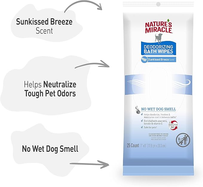 Nature's Miracle® Deodorizing Bath Wipes Sunkissed Breeze Scent, 25 ct