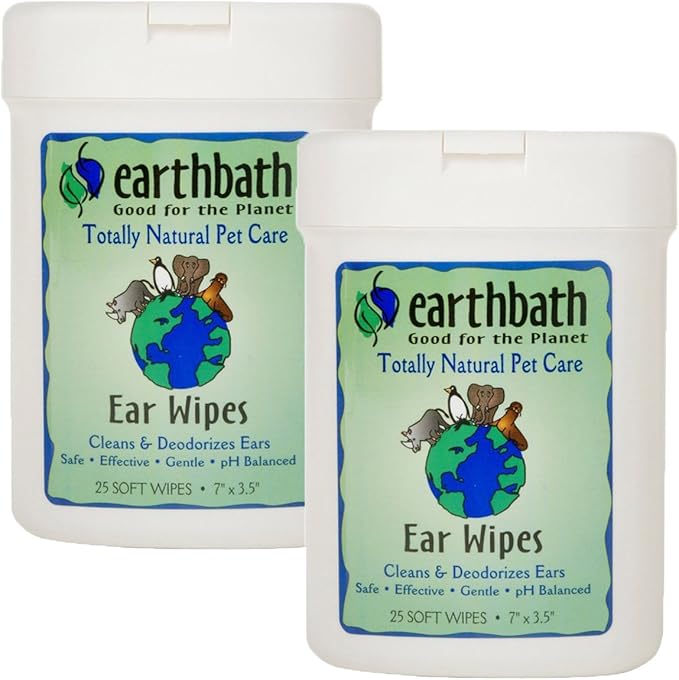 earthbath, Dog Ear Wipes - Gentle Dog Ear Cleaner, Best Pet Wipes for Dogs & Cats, Made in USA, Cruelty-Free Dog Wipes, Keep Your Pet's Ears Naturally Clear & Infection Free - 25 Count (2 Pack)