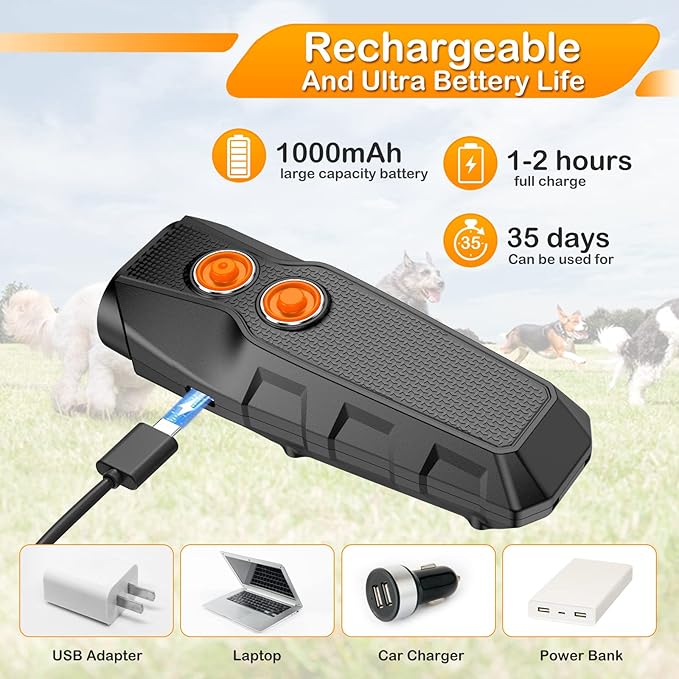 NOUGAT Dog Barking Control Devices, Anti Barking Device with 3 Training Deterrent Modes, Barking Control 25FT Ultrasonic Dog Bark Deterrent, Rechargeable Dog Training & Behavior Aids with LED