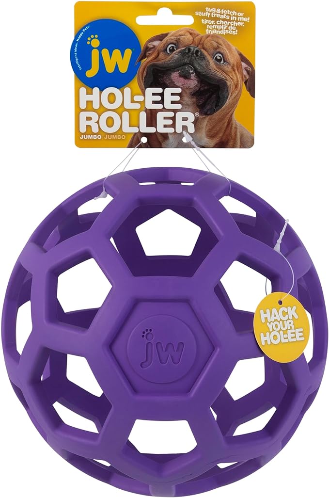 JW Pet Hol-ee Roller Dog Toy Puzzle Ball, Natural Rubber, Extra Large (7.5 Inch Diameter), Colors May Vary