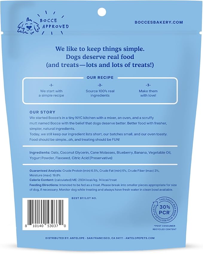 Bocce's Bakery Berry Smoothie Wellness Treats for Dogs, Wheat-Free Everyday Dog Treats, Made with Real Ingredients, Baked in The USA, All-Natural Soft & Chewy Cookies, 6 oz
