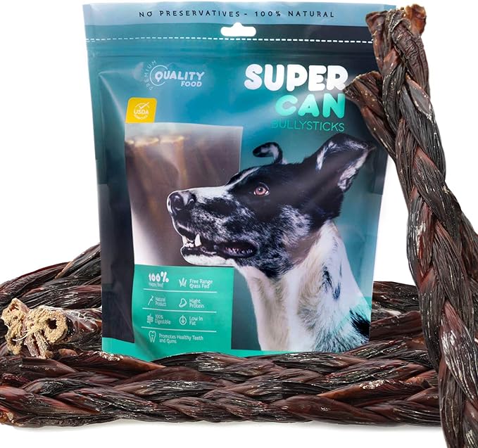 SUPER CAN BULLYSTICKS Beef Gullet Sticks for Dogs 12" (4 count) | Natural Beef Sticks Jerky Chews for Puppies & Small Dogs | Glucosamine Rich Dog Treats for Healthy Joints | Softer Than Bully Sticks