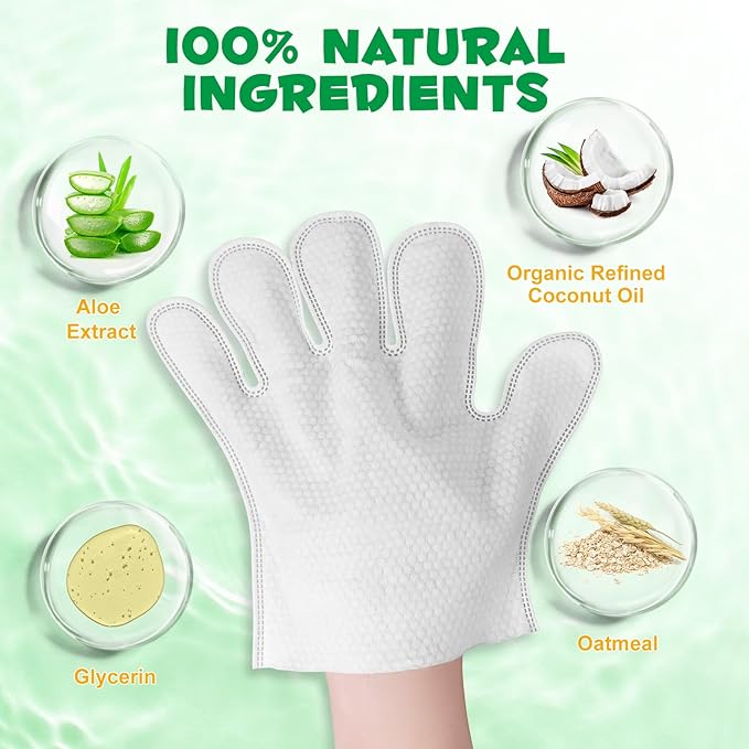 Cleaning Gloves for Dog and Cats,8PCS,Cleaner Wipes Fur Pet For Ears, Face, Paws, Coat and Skin,Nourish Fur Coconut Oil Grooming Cleaner Wipes Pet Bathing Gloves Wipes for Daily Care and Traveling
